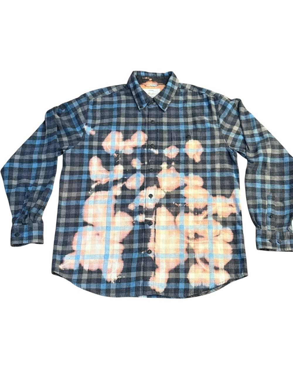 Bleached Blue Plaid Flannel Shirt - Men's Casual Button-Up
